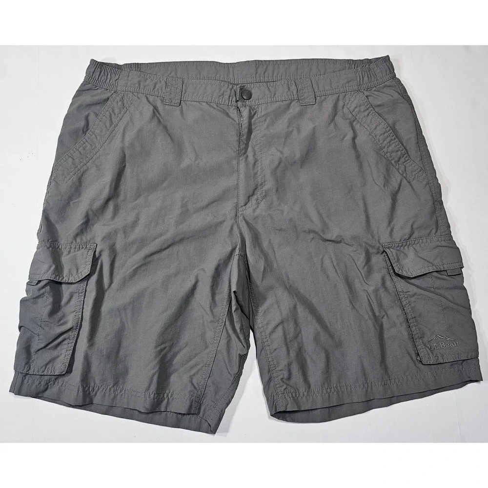 LL Bean Gray Nylon Ripstop Cargo‎ Shorts Men's XL Hiking Outdoor Utility